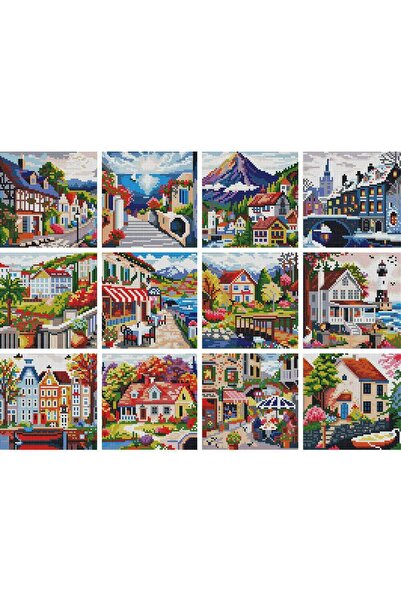 Choice CC-065 HUACAN 12 قطعة فسيفساء ماسية للمناظر الطبيعية، مدينة، لوحة ماسي...