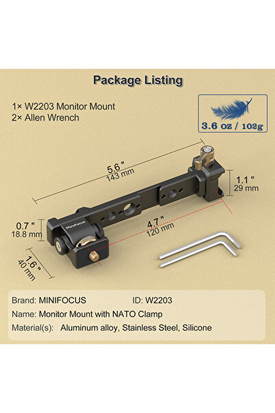 Choice حامل شاشة RS Minifocus قابل للتعديل مع مشبك NATO سريع الفك، وحامل ملحق...
