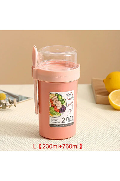 Choice Pink-L Portable Salad Cups Container Plastic with Lid and Fork Overnig...