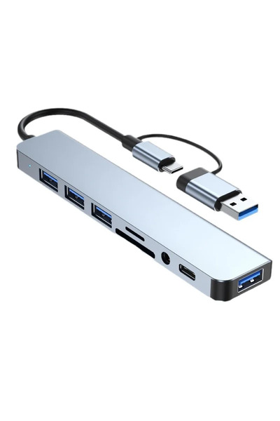 Choice محطة إرساء رمادية اللون، 8 في 2 منفذ USB + منفذ Type-C، مزودة بمحول مق...