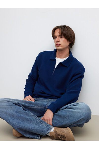 LC Waikiki Navy Blue Polo Neck Men's Sweatshirt