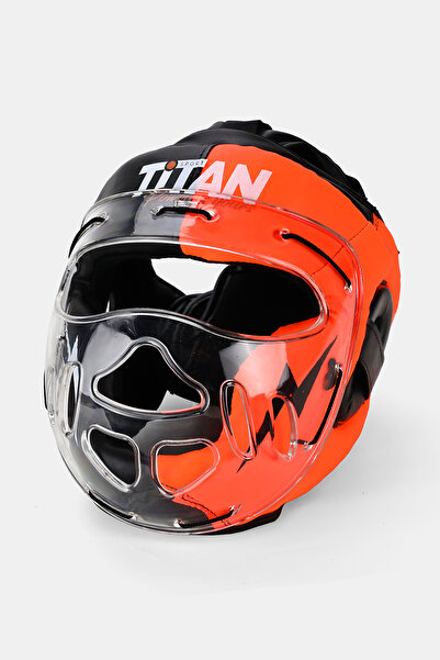 Titan Sport , Yüz Korumalı Boks Kaskı Neon Turuncu CAMLI- Siyah Model