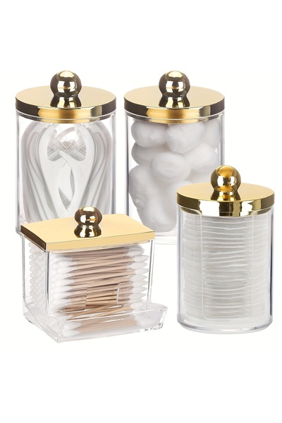 Choice علبة حمام تحتوي على 4 قطع من حامل أعواد القطن، 10/7 أونصة، موزع كرات ق...