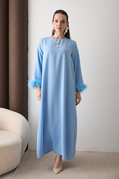 Melike Tatar Rochie cu broșă cu pene pe mâneci 32-2635