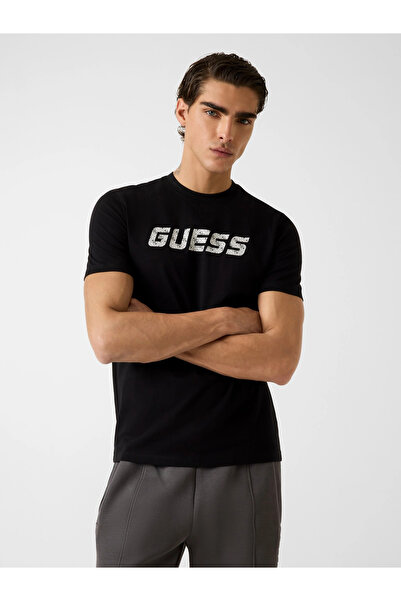Guess Ανδρικό μπλουζάκι μαύρο με κοντό μανίκι Maska Crew Neck Z6RI15I3Z14-JBLK