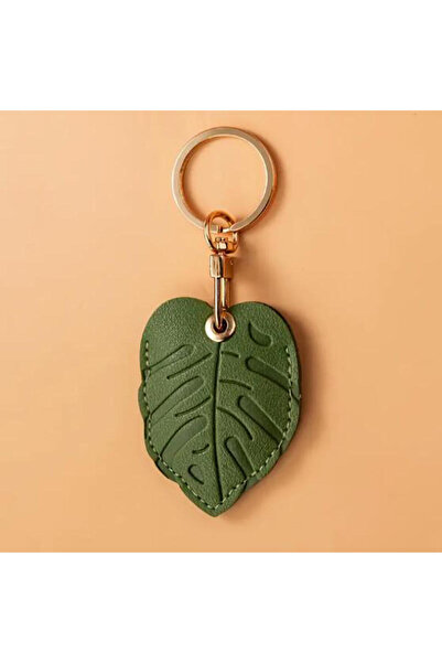 Choice Narrow green leaves Leather Keychain Holder Case for AirTag Cute Prote...