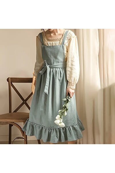 Choice A Flouncing Pinafore French Pastoral Florist Artsy Cotton Linen Vintag...