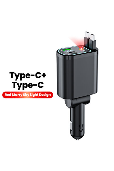 Choice شاحن سيارة 4 في 1 مزود بكابل USB-C قابل للسحب، يدعم الشحن السريع لأجهز...