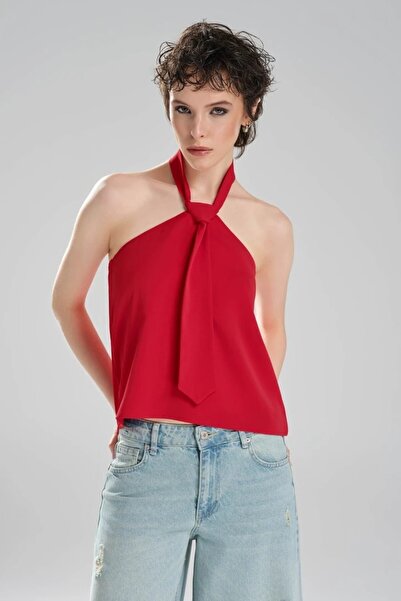 tw3 Kadın Kravat Detaylı Sırtı Açık Tasarım Bluz