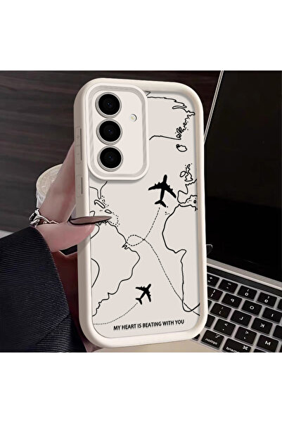 Choice جراب سيليكون أبيض بتصميم مسار الطائرة لهاتف سامسونج S25 FE A678، متواف...