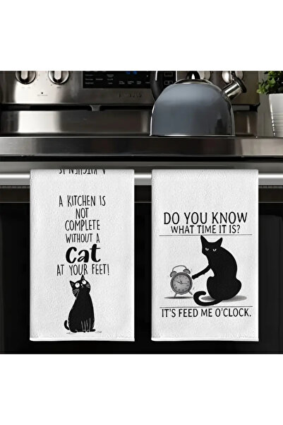 Choice 2pcs 2Pcs, Letter-Patterned Black Cat Kitchen Towels, Towel Set, Super...