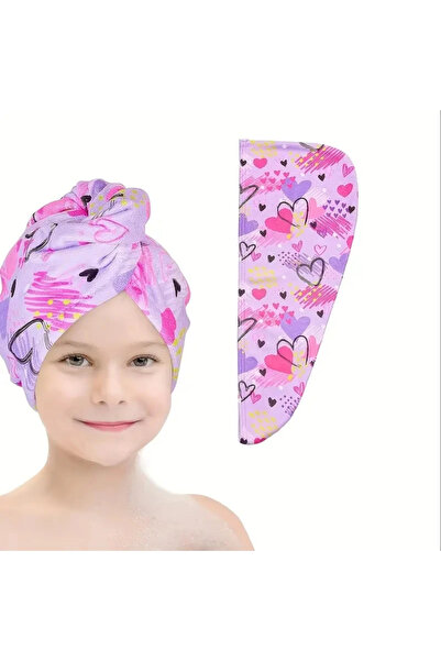 Choice Pink Love microfiber hair towel dry hair cap, Cartoon print absorbent ...