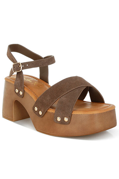 london Rag Women Studded Real Suede Clog Sandals in Brown