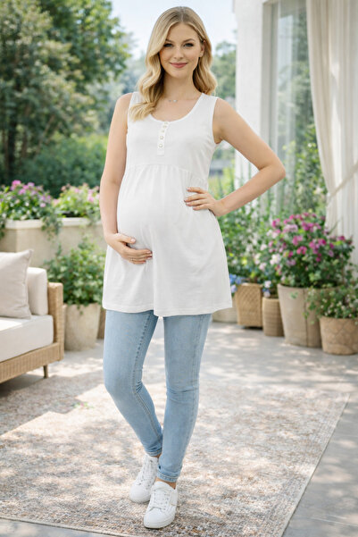 MEGHAN L.A 100% Cotton Maternity Tank Top Tunic – Cream