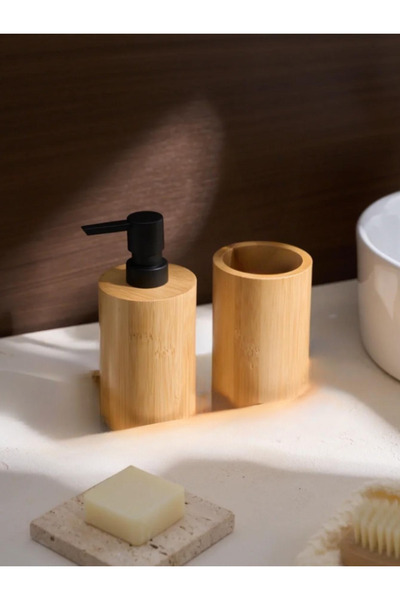 Choice dispenser and cup 15oz bamboo Soap and Lotion Dispenser Bottle Bathroo...