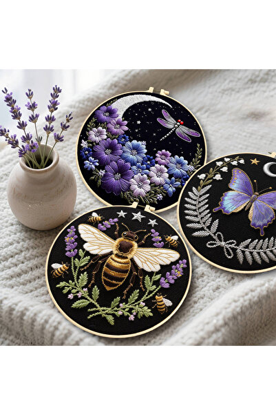 Choice طقم تطريز CXTZ-311 مكون من 3 قطع: نحلة، فراشة، يعسوب، بنمط مطبوع، طقم ...