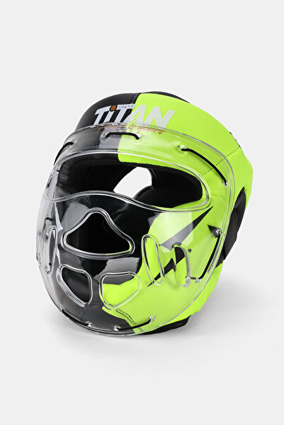 Titan Sport , Yüz Korumalı Boks Kaskı Neon Sarı CAMLI - Siyah Model