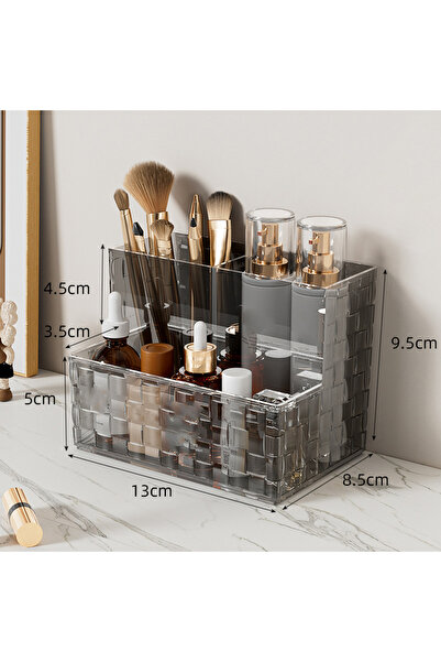 Choice صندوق تخزين مكتبي رمادي شفاف، فاخر، متعدد الأقسام، منظم مكياج، سعة كبيرة