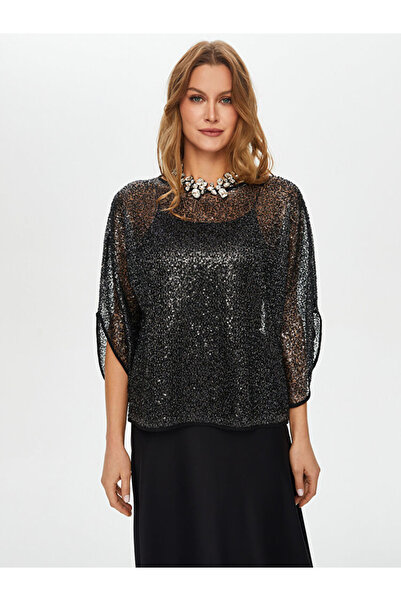 Faik Sönmez Kolu Yırtmaç Detaylı Payet Abiye Bluz