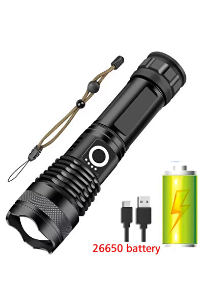 XIWANGFIRE مصباح يدوي تكتيكي عالي الطاقة قابل لإعادة الشحن ببطارية 26650، مصن...