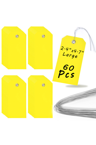 Choice1 Yellow 60Pcs Plastic Shipping Tags with Wire Waterproof Hang Tags Lab...