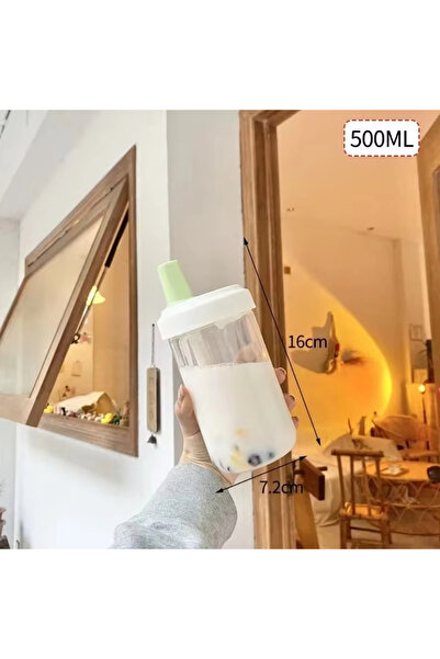Choice 500ml-green Large Capacity Pearl Milk Tea Glass Cup with Straw, Simple...
