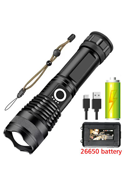 XIWANGFIRE علبة بطارية 26650، مصباح يدوي تكتيكي عالي الطاقة قابل لإعادة الشحن...