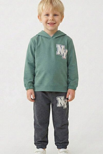 BABY SPORT Boy's Suit Hooded Süzene Printed Cotton Ny Tracksuit Suit