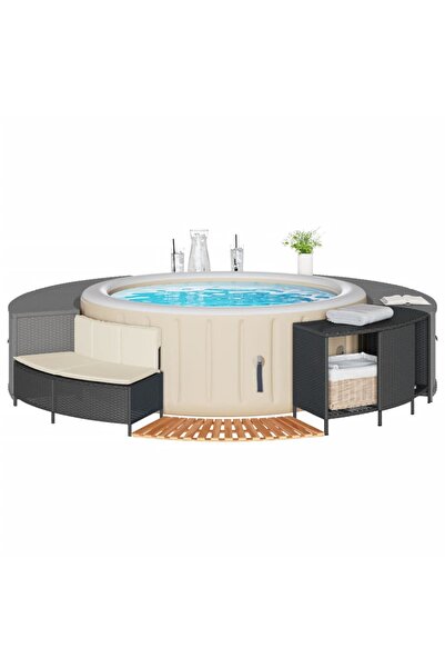 vidaxl Hot Tub Surround Black Poly Rattan and Solid Wood Acacia