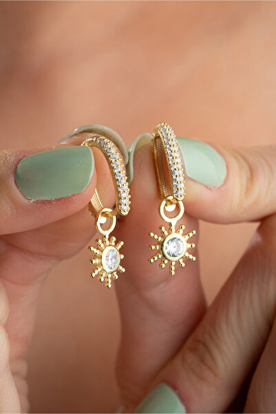 Nereze 925 Ayar Gümüş Gold U Model Sallantılı Güneş Küpe