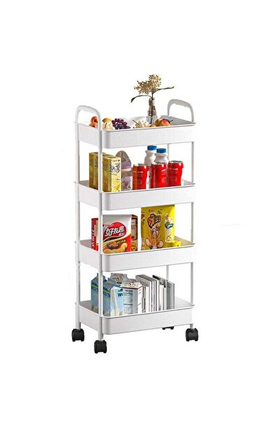 FLYROAD عربة تخزين بلاستيكية متعددة الاستخدامات بأربعة طبقات، عربة تخزين منصا...