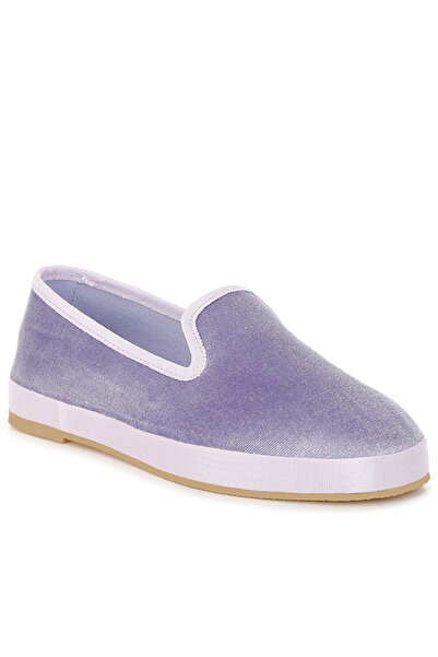 london Rag Women Velvet Round Toe Slip-On Loafers in Lilac