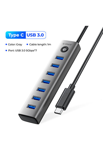 Orico محول USB C بطول 100 سم، 7 في 1، محور USB 3.0 بسرعة 5 جيجابت في الثانية،...