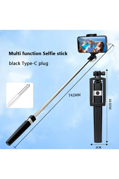 KOQZM عصا سيلفي صغيرة محمولة تعمل بسلك، متوافقة مع قابس من النوع C