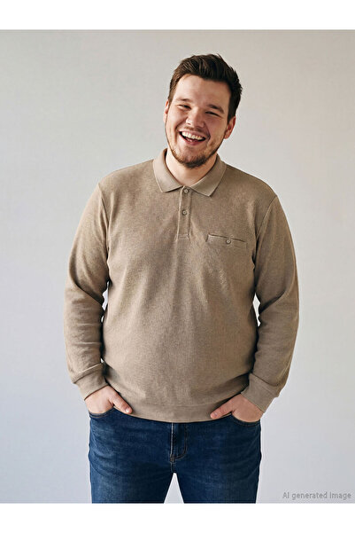 LC Waikiki Beige Plus Size Polo Neck Men's Sweatshirt