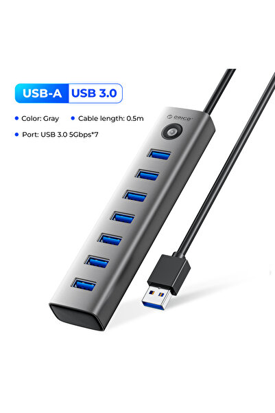 Orico محول USB A بطول 50 سم، 7 في 1، محور USB 3.0 بسرعة 5 جيجابت في الثانية، ...