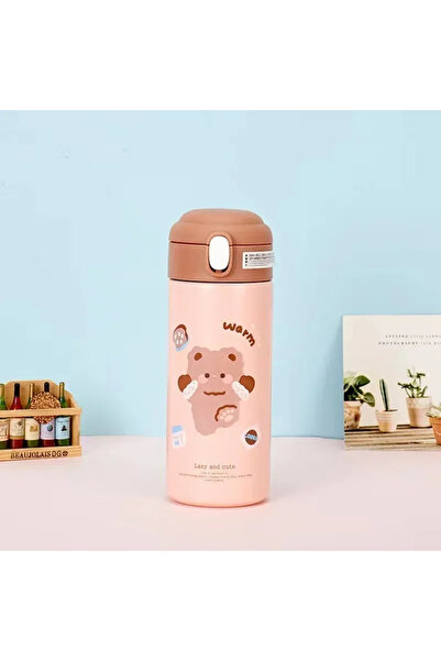 Choice أكواب جاستن لاو بنية اللون سعة 380 مل بتصميم دب، ترمس كرتوني لطيف للبن...