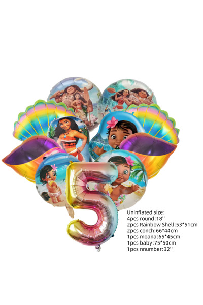 Miniso Other 5 Ocean Adventure Moana Cartoon Balloons Set Baby Shower First 5...