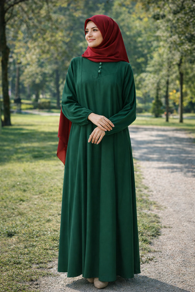 VİZYON Yeşil Viskon Tesettür Elbise