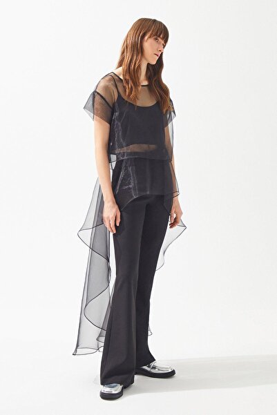 cercis Organze Saten İki Parça Kısa Kollu Bluz