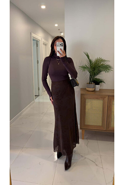 BİRCANÇİL Yunna Brown Patterned Lined Skirt