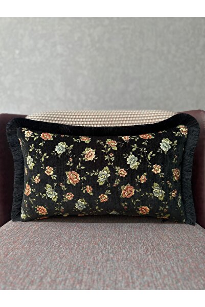 Fabricland Goblen Dokuma Keten Dikdörtgen Siyah Renk Püsküllü Kırlent Kılıfı ...