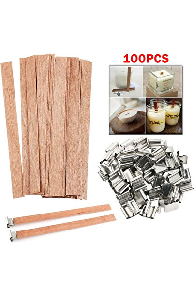 Choice 100 قطعة من فتائل الشموع الخشبية المسطحة، مقاس 8 × 90 مم، مع حامل حديد...