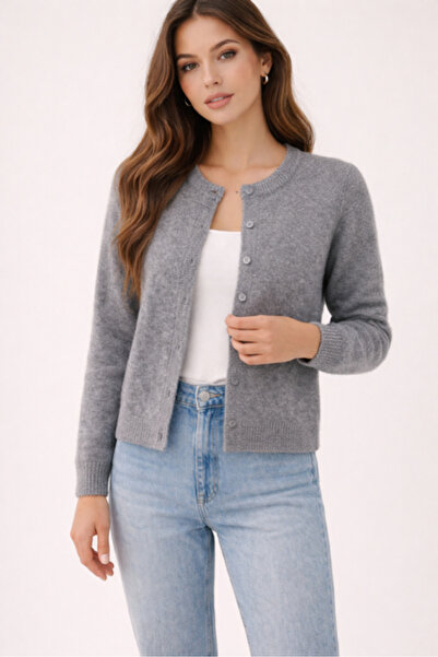 RTD&VLD Kadın Vita-264 Eray Düğmeli Triko Hırka Gri