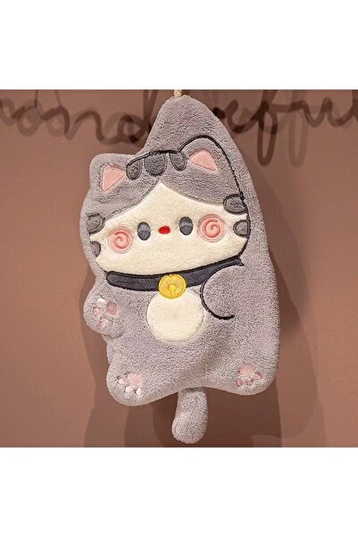 Choice Grey Cute Cat Hand Towel Quick Drying Kitchen Cleaning Rag Coral Velve...