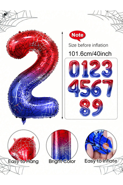 Choice بالون رقم 2 عملاق بتصميم عنكبوت، قطعة واحدة، مناسب لحفلات أعياد الميلا...