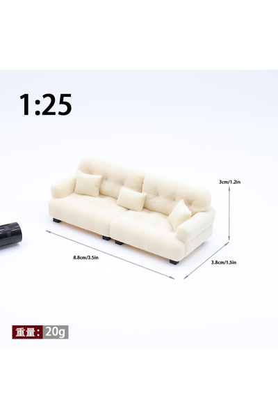 Choice1 5 1:25/30 أريكة دمية صغيرة من مادة PLA، لون كريمي، واقعية، قابلة للغس...