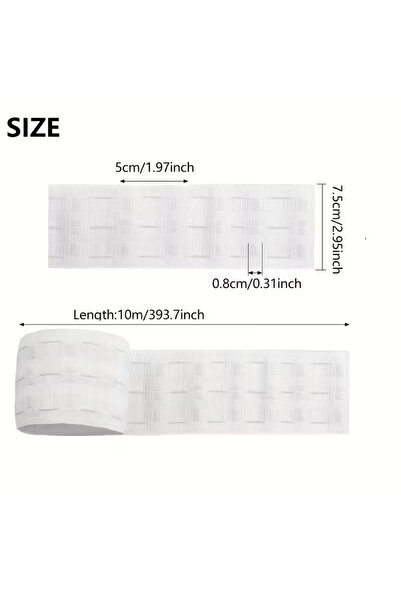 Choice White 10 meters 1 roll of 10 meter curtain hook webbing, traditional s...