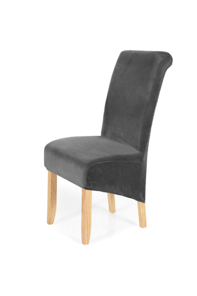 Choice Dark Grey XL Size Stretch Velvet Dining Chair Covers Removable Washabl...