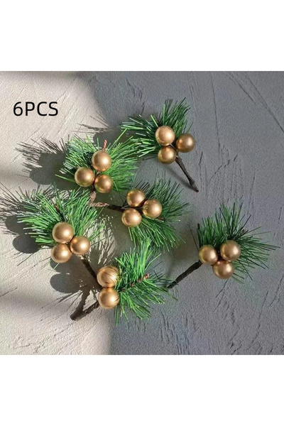 Choice 6 قطع من أغصان الصنوبر الاصطناعية لعيد الميلاد مع توت ذهبي وأغصان تشبه...